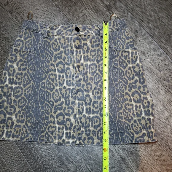 She+Sky Cognac Leopard Print Denim Mini Skirt - Picture 5 of 7